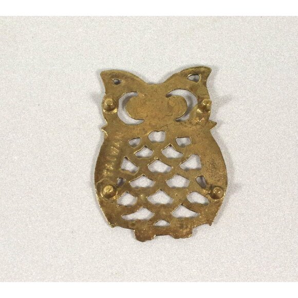 Set of 2 Vintage Brass Owl Trivets Metal Hot Pads Wall Hanger Retro Bird Coaster - Picture 4 of 4